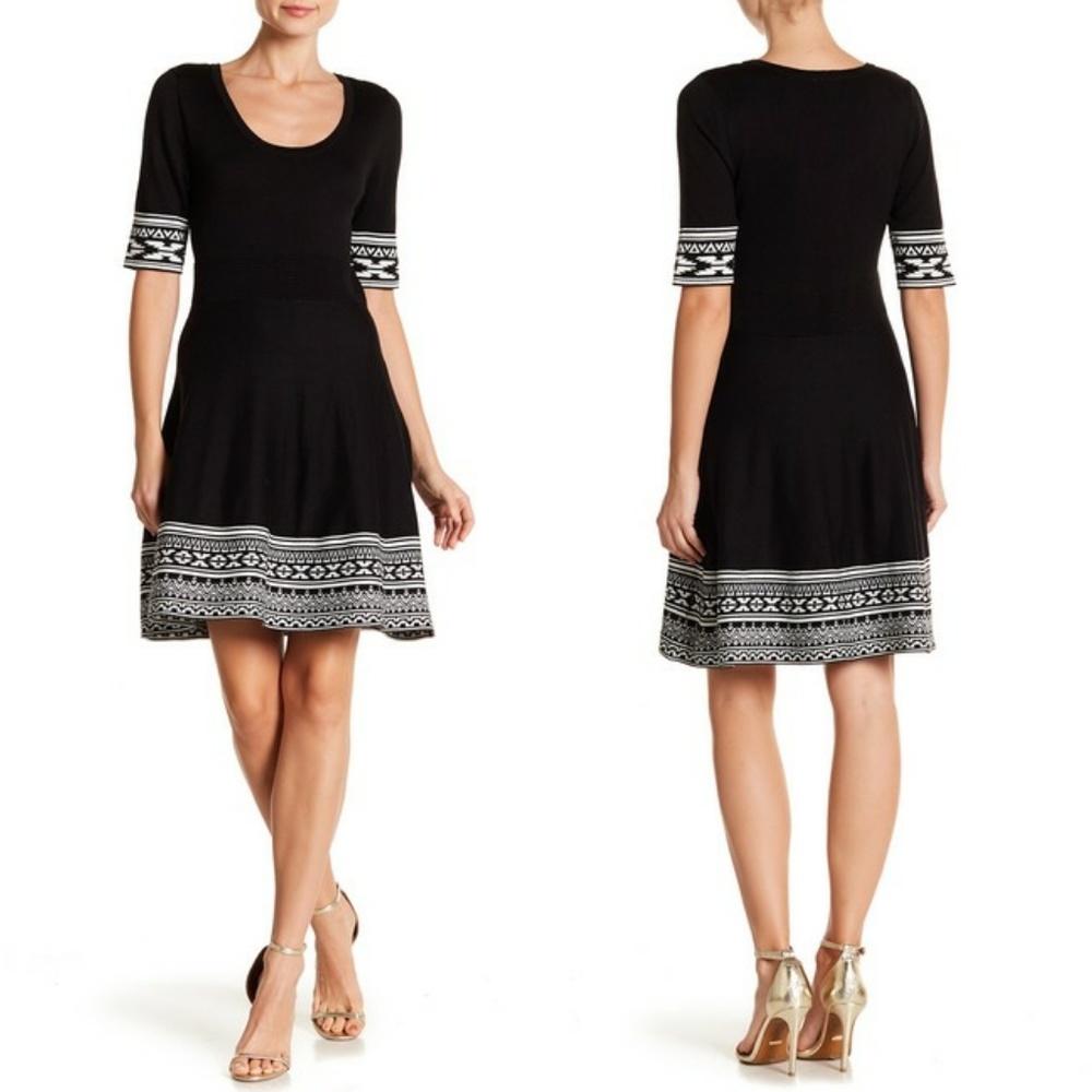 NWT NINA LEONARD Scoop Neck Jacquard Dress SZ L